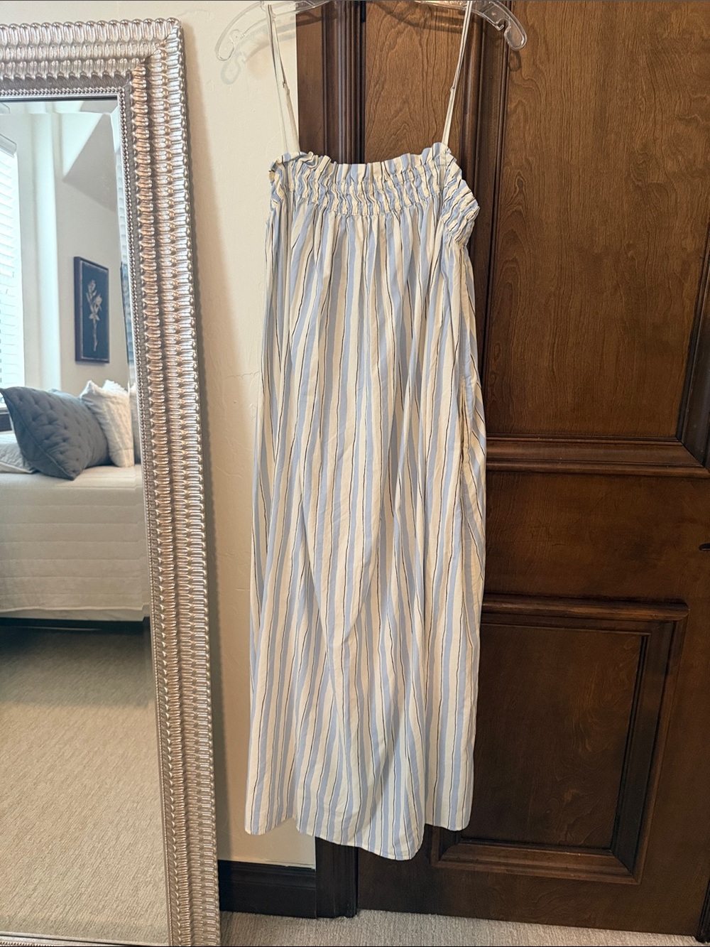 Women's Blue and White Striped Maxi Dress